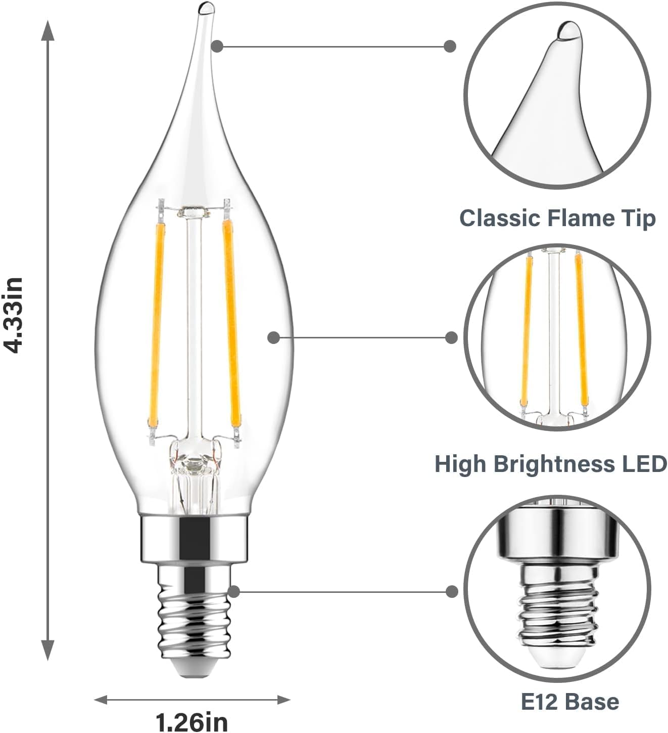 LED Candelabra Bulb 60W Equivalent Dimmable , 1 Pack