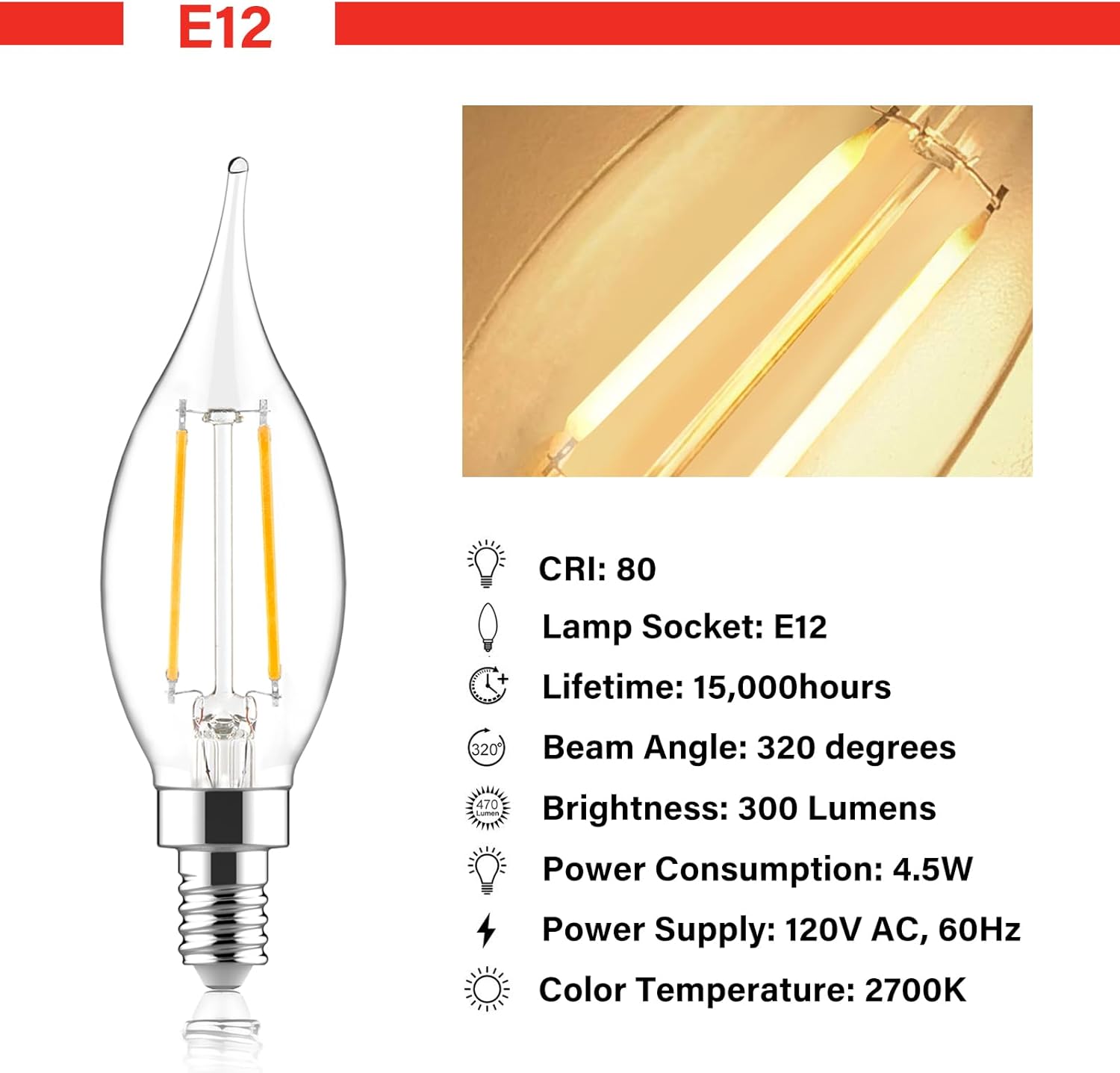 LED Candelabra Bulb 60W Equivalent Dimmable , 1 Pack