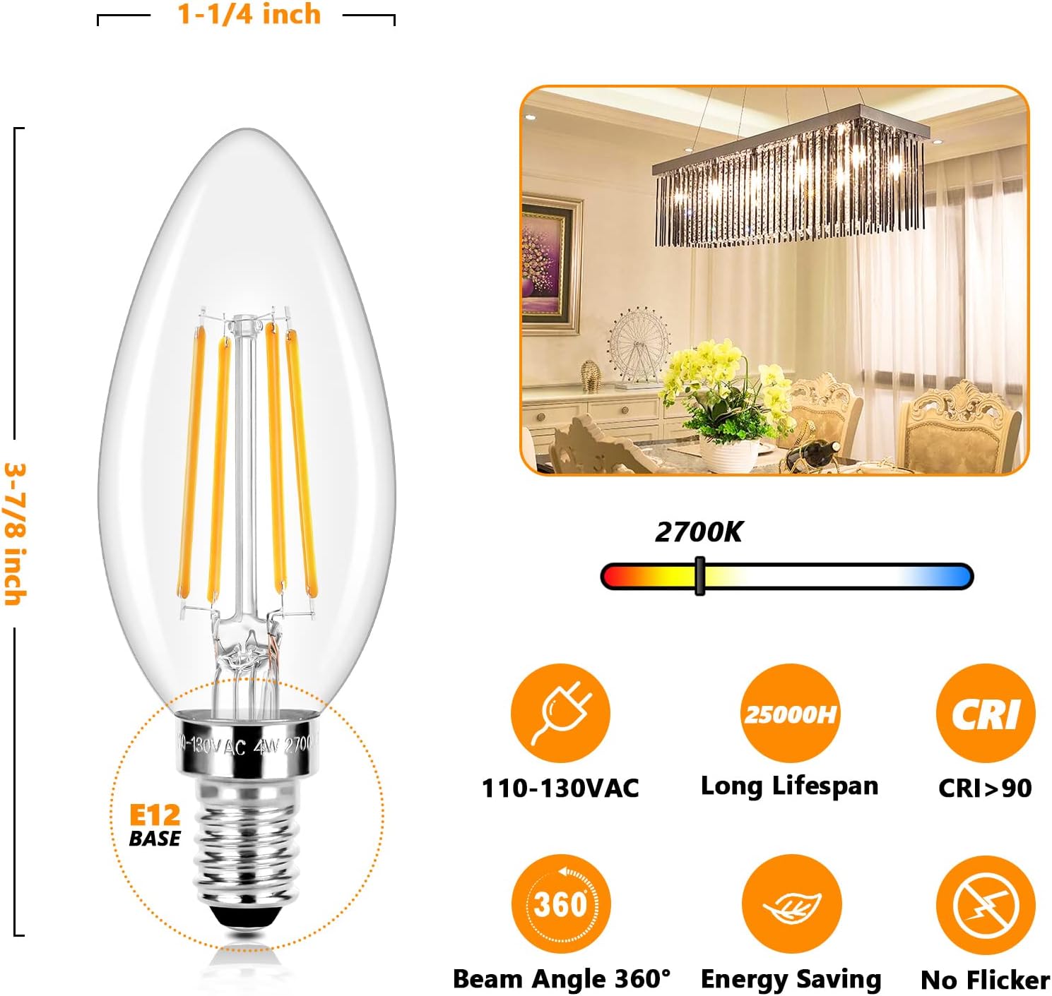 LED Candelabra Bulbs 40 Watt (2 Packs)