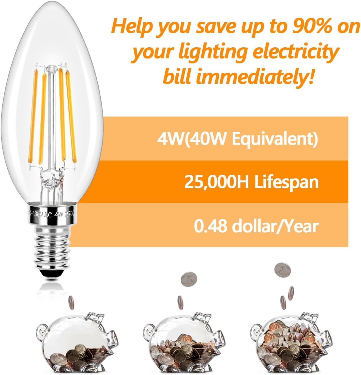 LED Candelabra Bulbs 40 Watt (5 Packs)